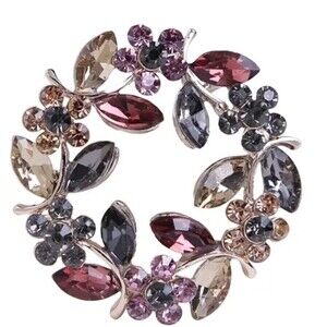 NEW Crystal Brooch Olive Branch Wreath Shape Colorful Rhinestone Costume Jewelry